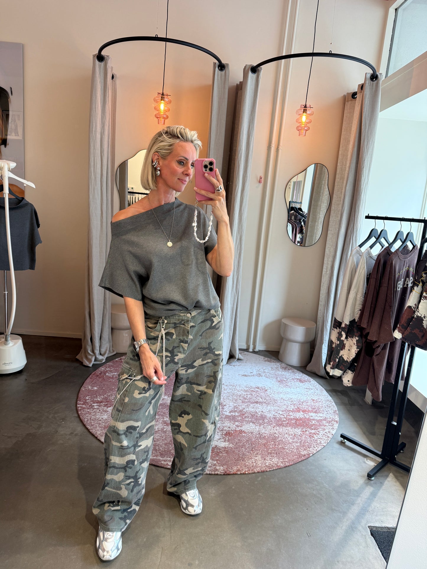 Off shoulder top grijs
