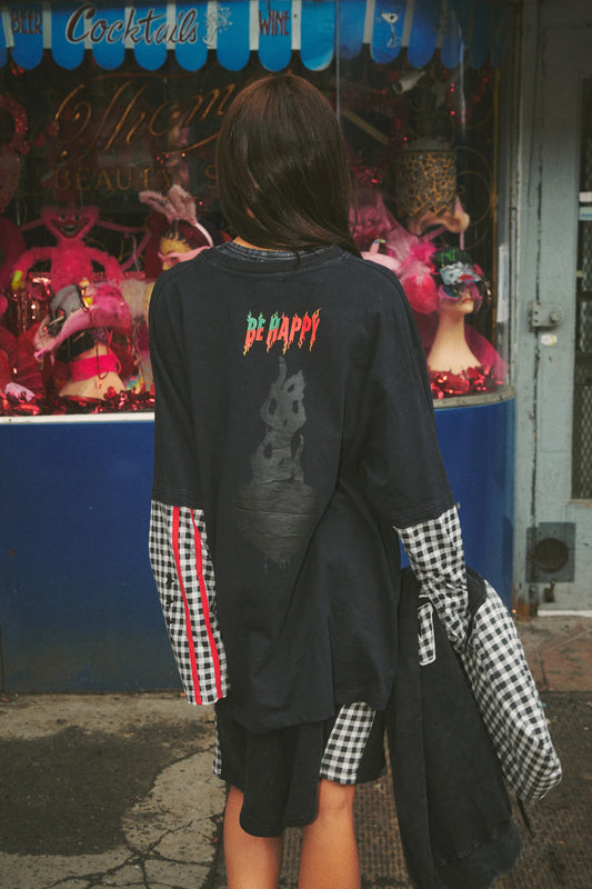 The Be Happy Gingham LS Tee