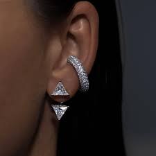 Triangle diamond jacket earstud silver