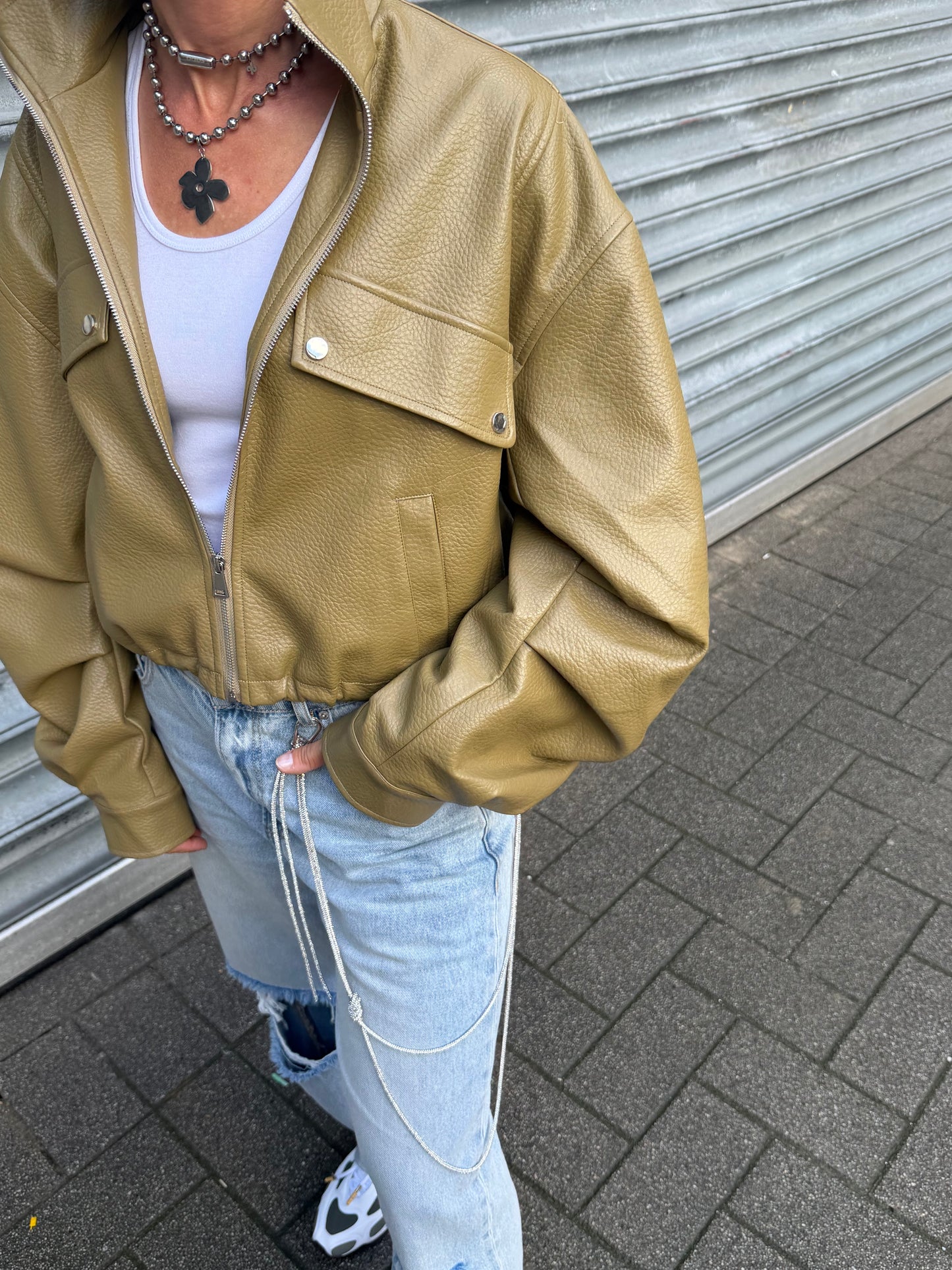 Oversized bikerjack green