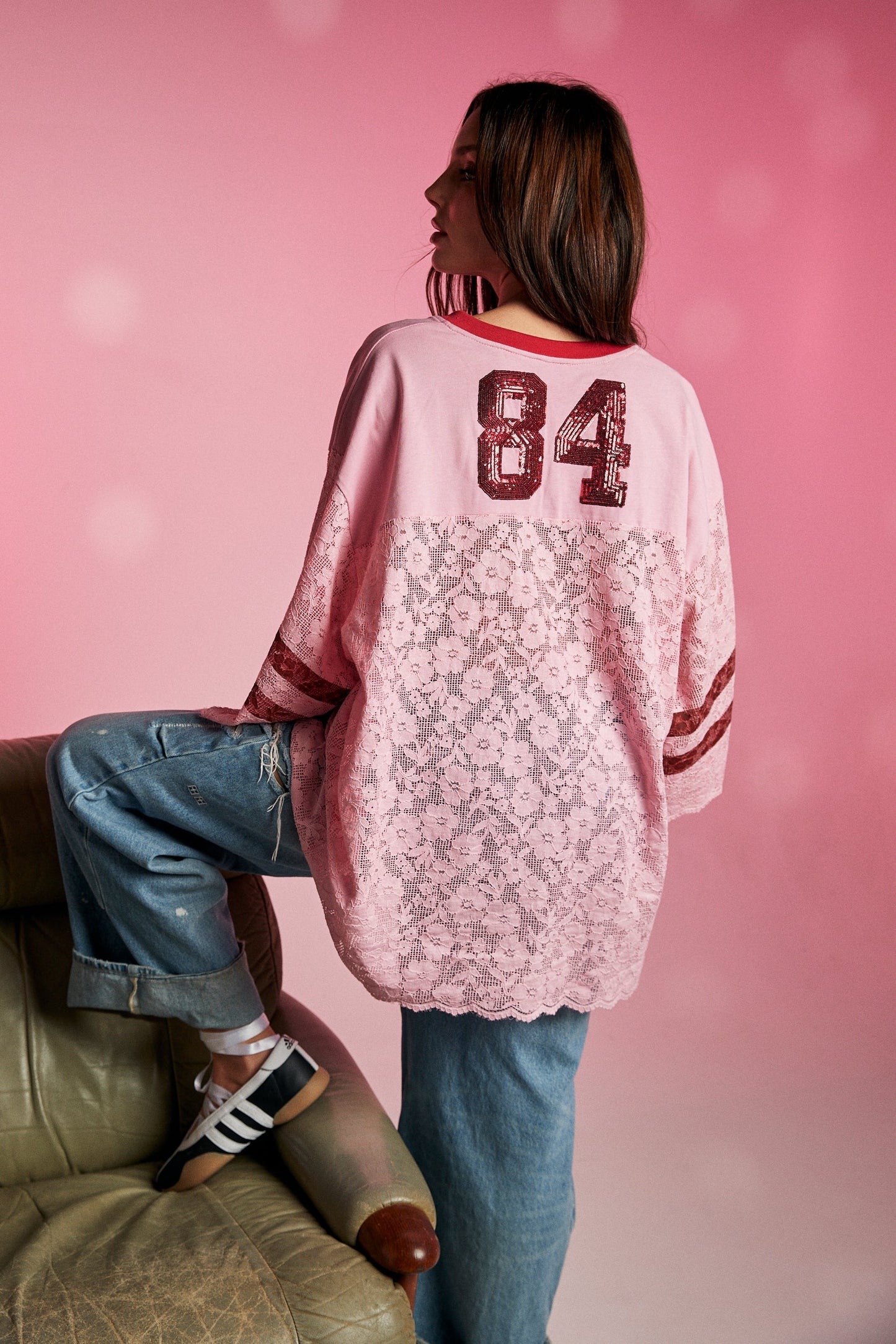 The Lace Varsity Jersey Pink