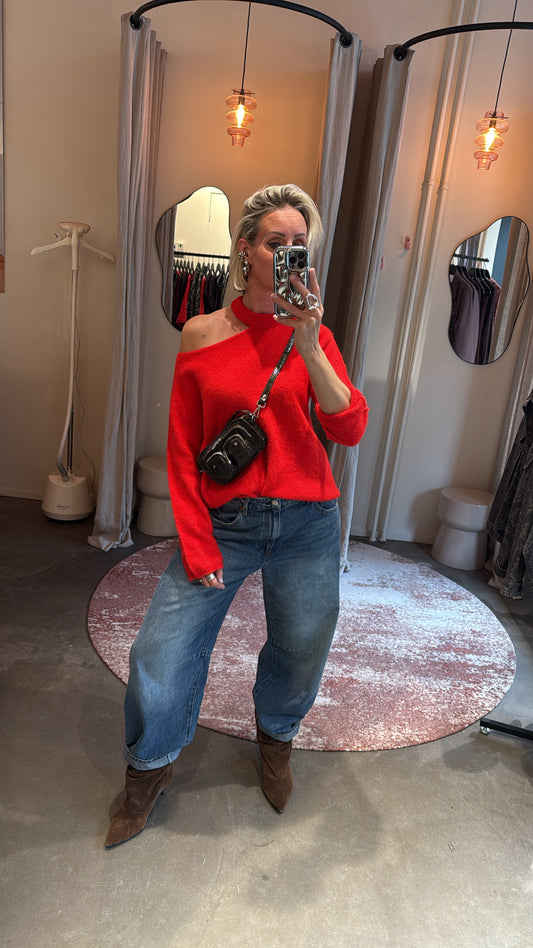 Knit Open Shoulder Red