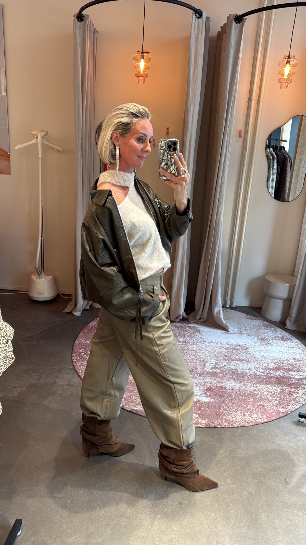 Vegan leather balloon pants green