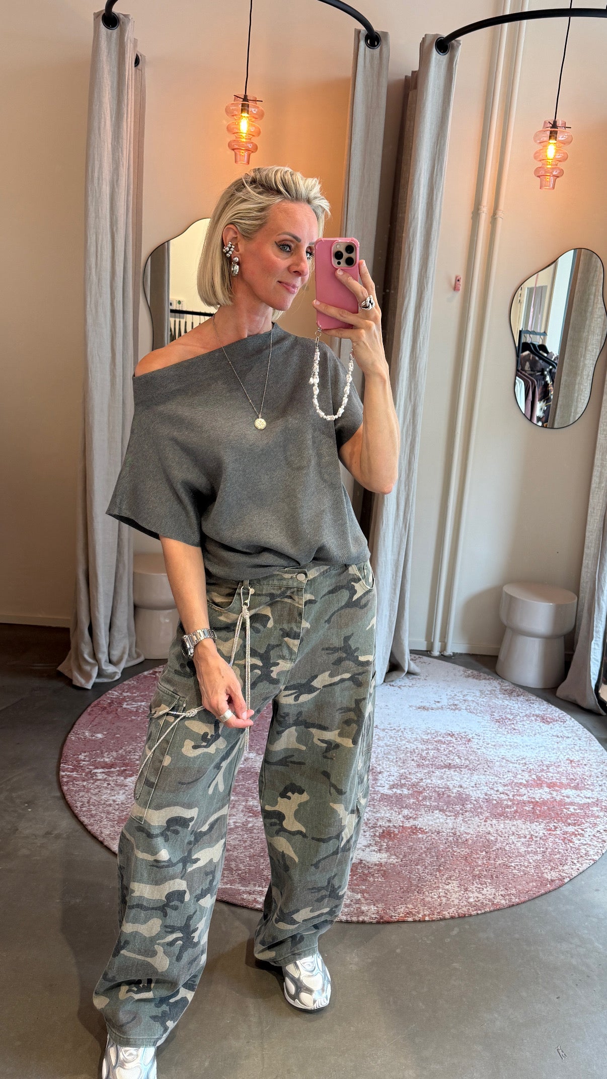 Off shoulder top grijs