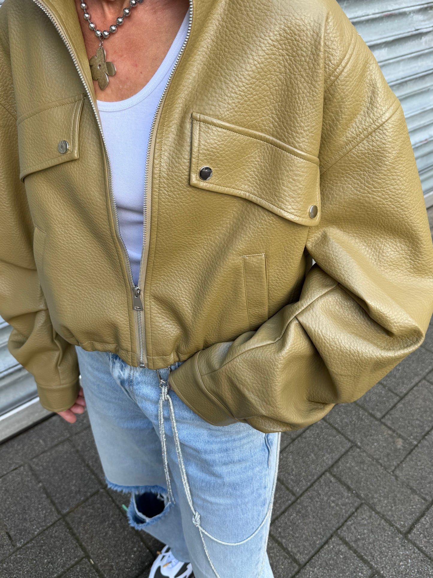 Oversized bikerjack green