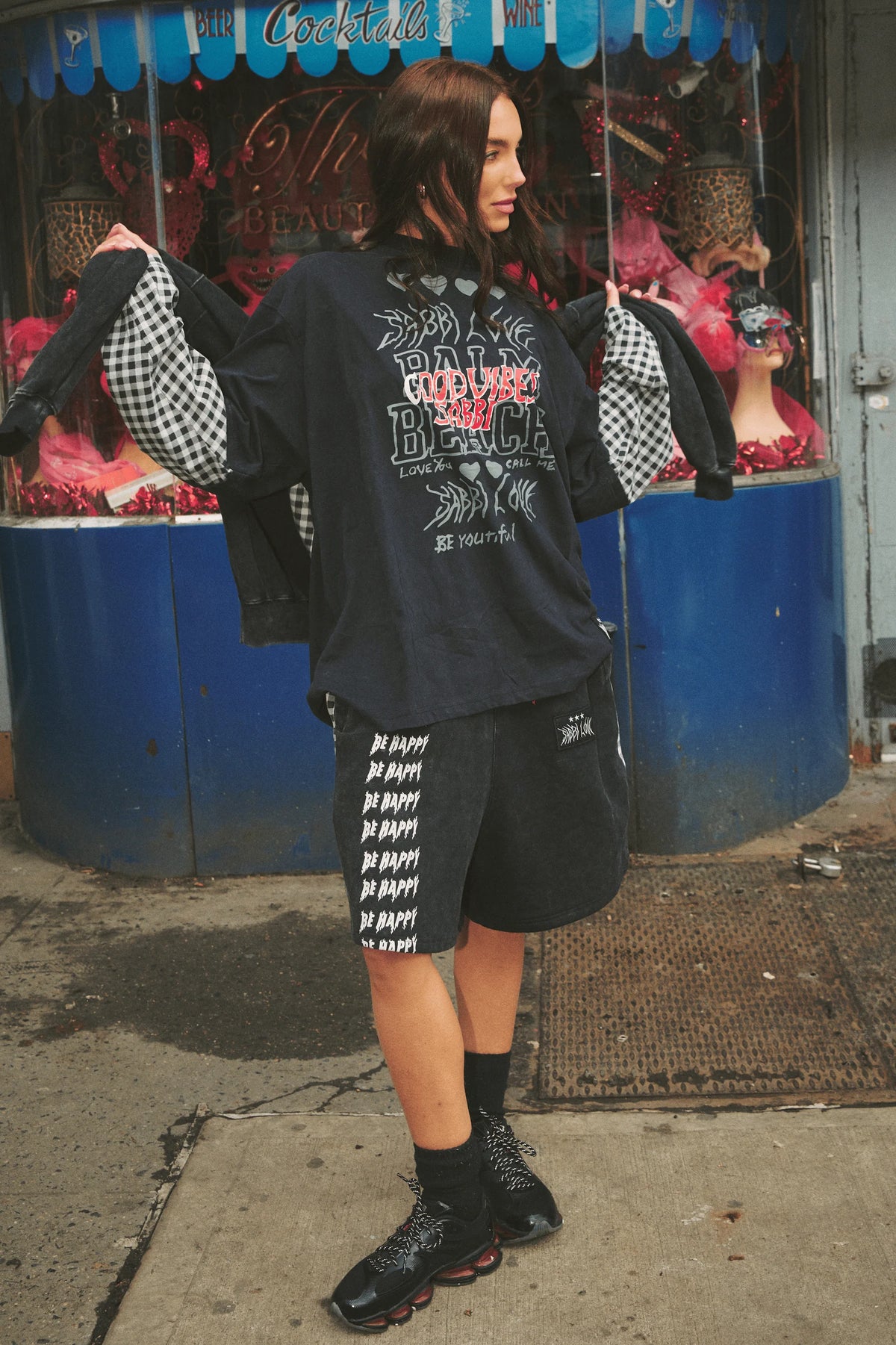 The Be Happy Gingham LS Tee
