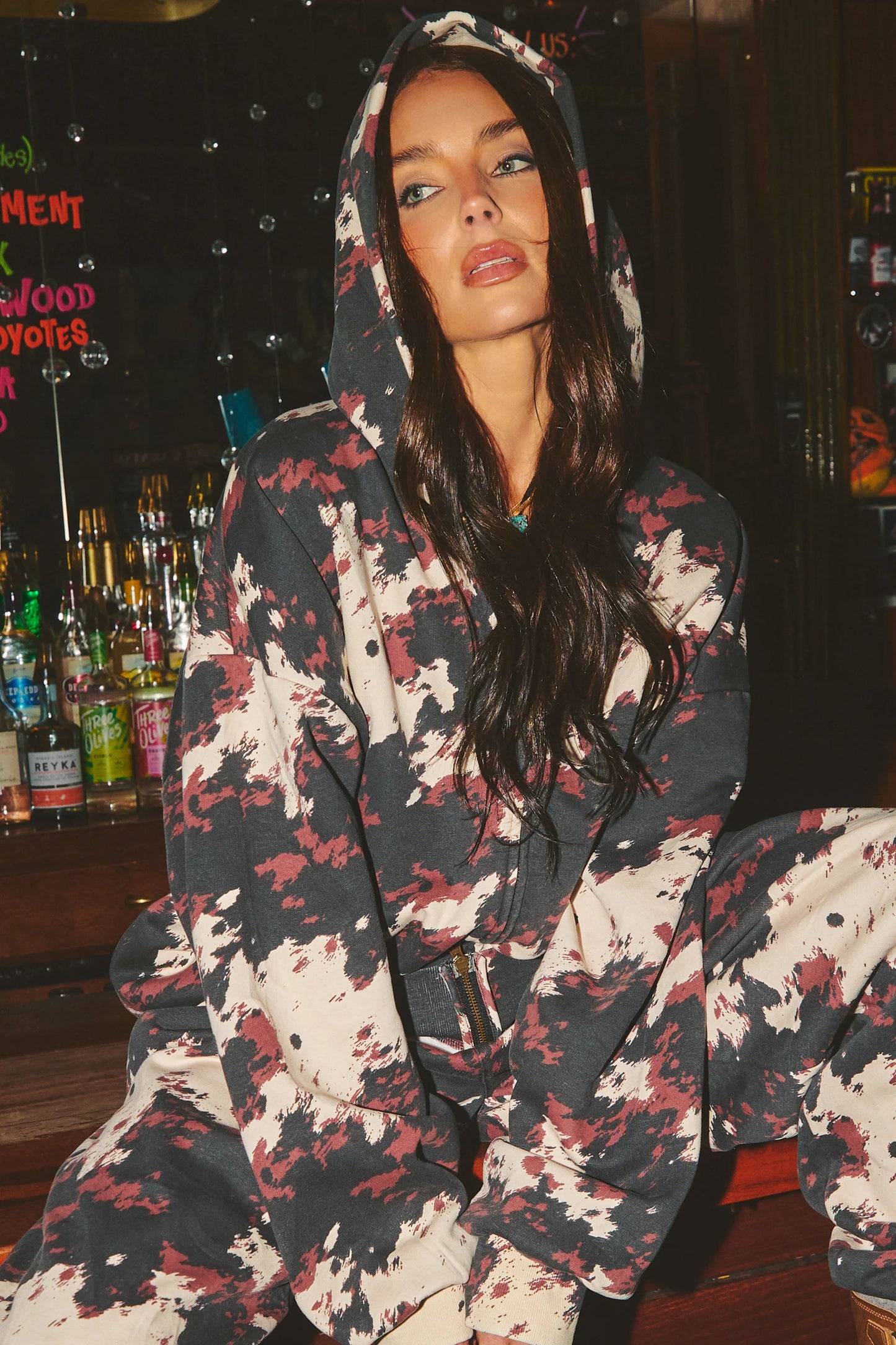 Cow Print Zip Hoodie