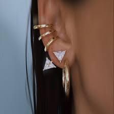 Triangle diamond jacket earstud gold